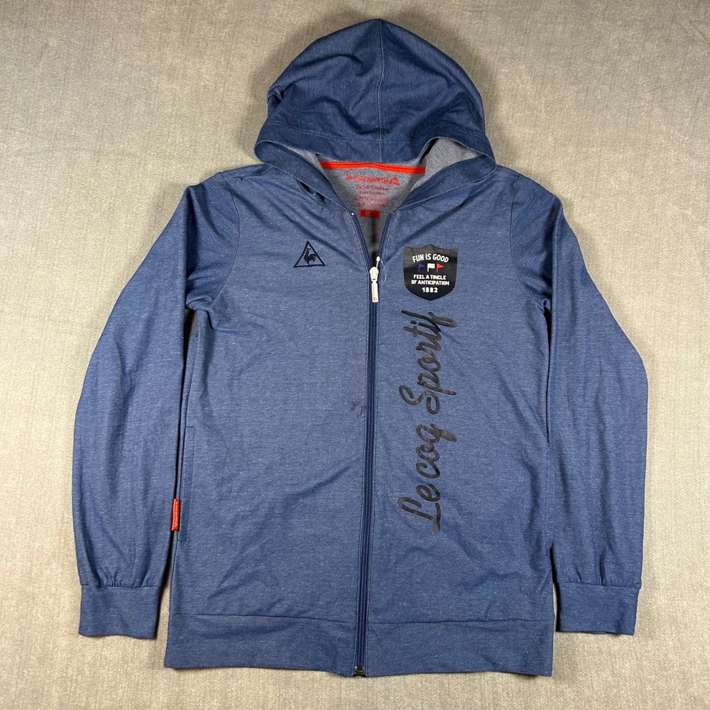 Le Coq Sportif Golf Collection Mens Blue Full Zip Hoodie Size M Script Logo